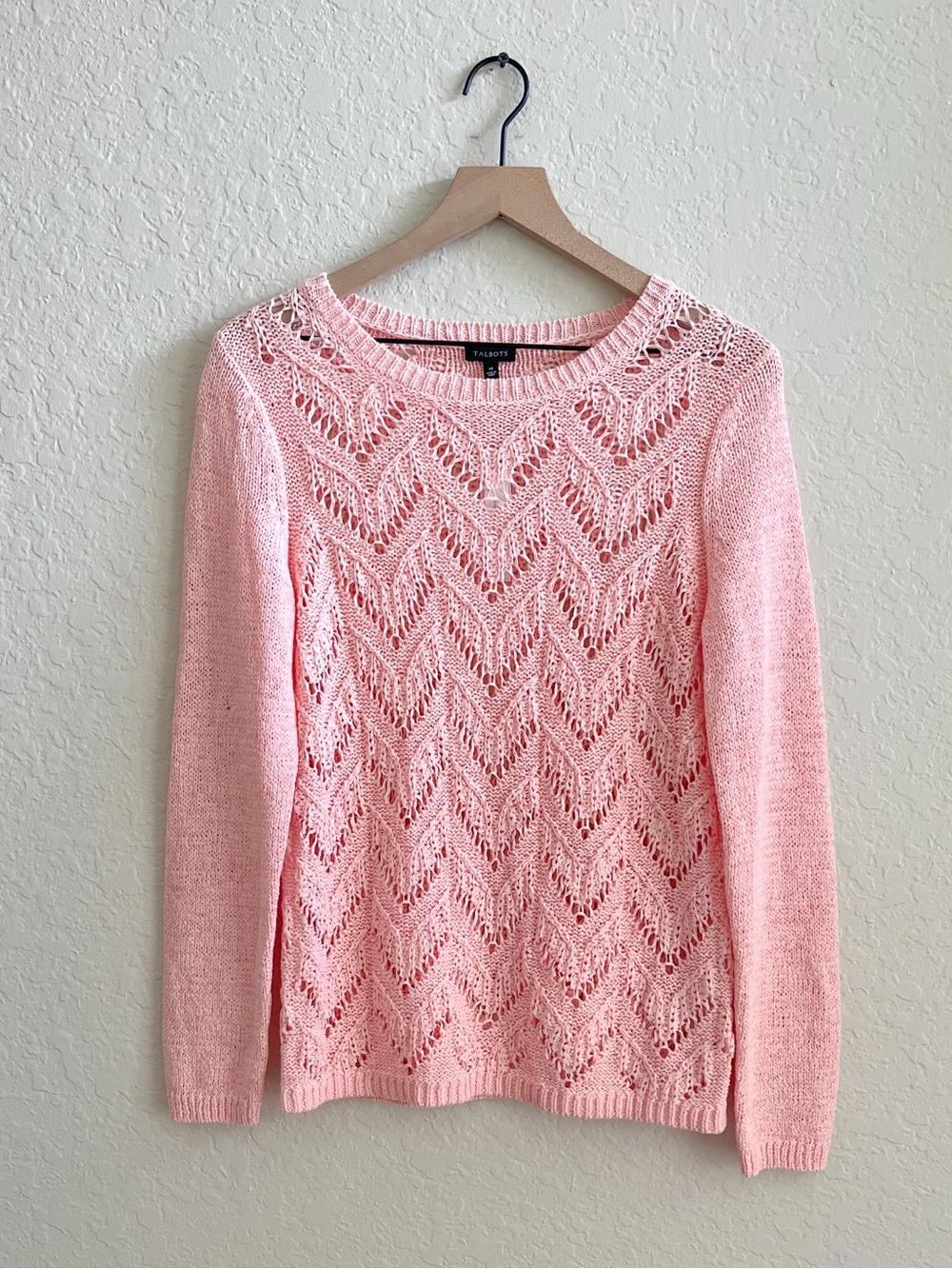NWT ~ TALBOTS Pointelle Sweater Pink Scallop Open Knit Lightweight Womens Medium